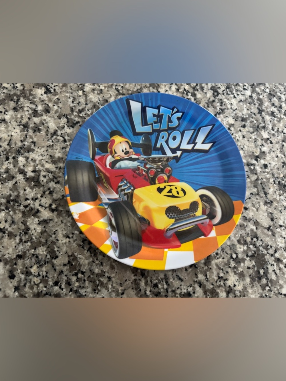 Disney Mickey Mouse Race Car Plate - Blue, Red, Yellow